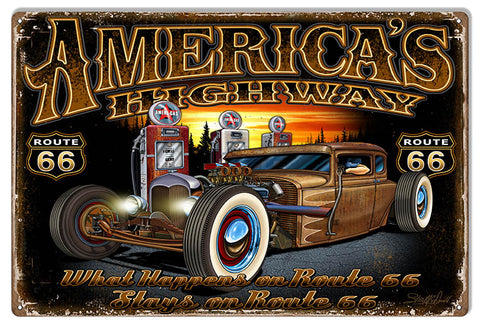 Route 66 Americas Highway Garage Shop Sign By Steve McDonald 12"x18"