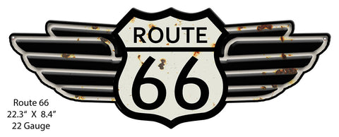 Routee 66 Wings Laser Cut Out Garage Shop Metal Sign 8.4x22.3
