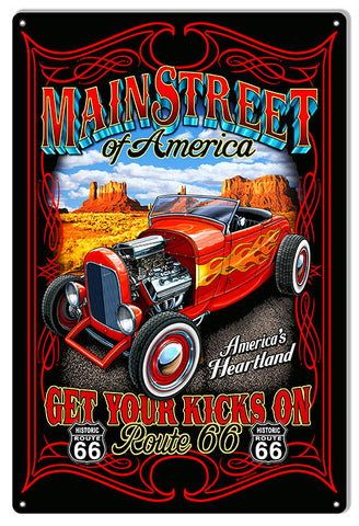 Hot Rod Main Street Route 66 Garage Art Sign By Steve McDonald 12x18