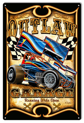 Motor Speedway Car Outlaw Garage Shop Sign By Steve McDonald 12x18