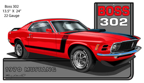 Mustang 1970 Series Red Cut Out Metal Sign By Rudy Edwards 13.5x24