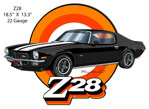 Z28 Camaro Black Cut Out Garage Art Metal Sign Rudy Edwards 13.3x18.5