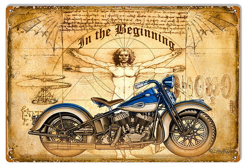 The Beginning Motorcycle Garage Shop Man Cave Metal Sign 12x18