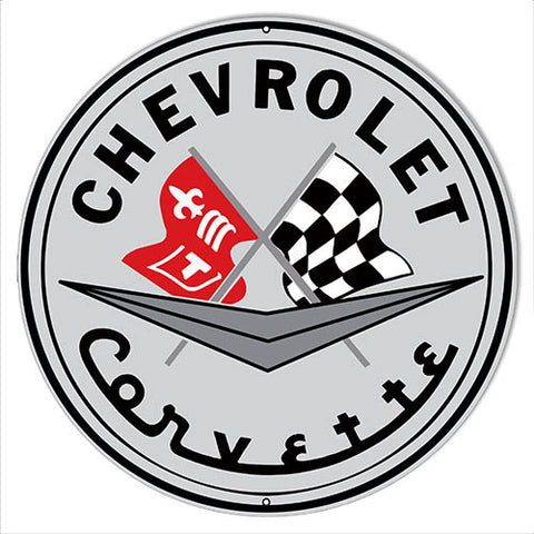 Chevrolet, Corvette, Reproduction, Garage Art, Man Cave, Metal, Sign, 14"x14", Round,24g Steel