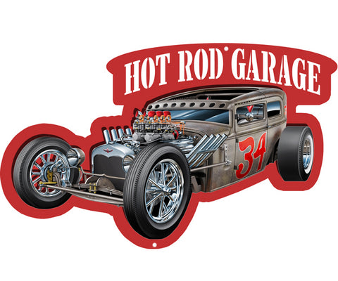 Hot Rod Garage Cut Out With 3D Effect Wall Art Metal Sign 14x20
